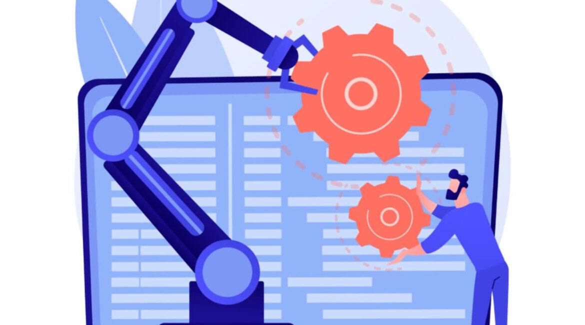 Collaborative robotics abstract concept vector illustration.